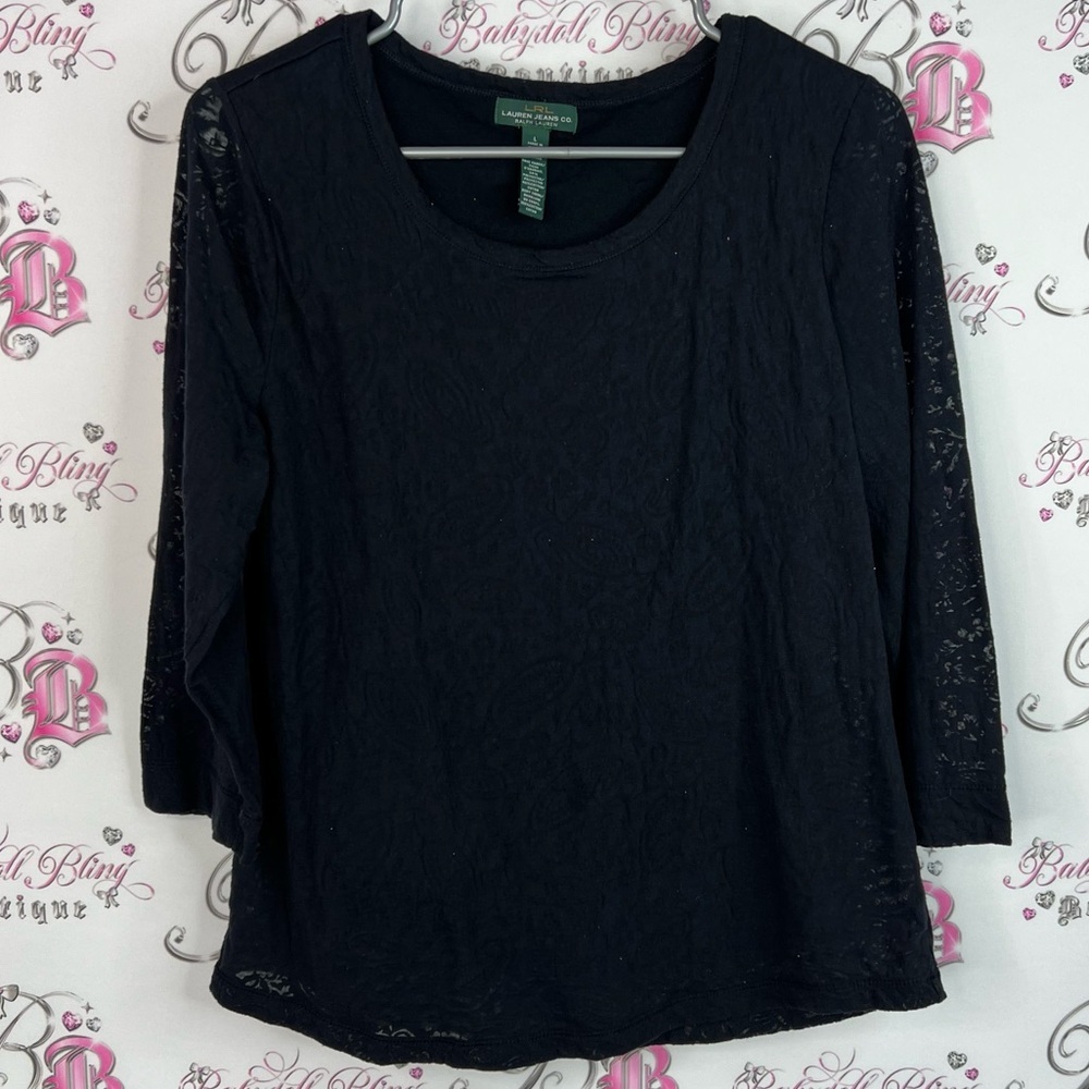 Ralph Lauren lace sleeve Lacie floral top shirt Black Long Sleeve Lace Top